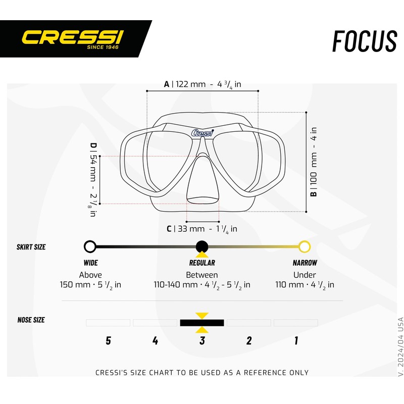 CRESSI Focus Mask Black/Spectra Silver Mirrored Lens - Adjustable Unisex