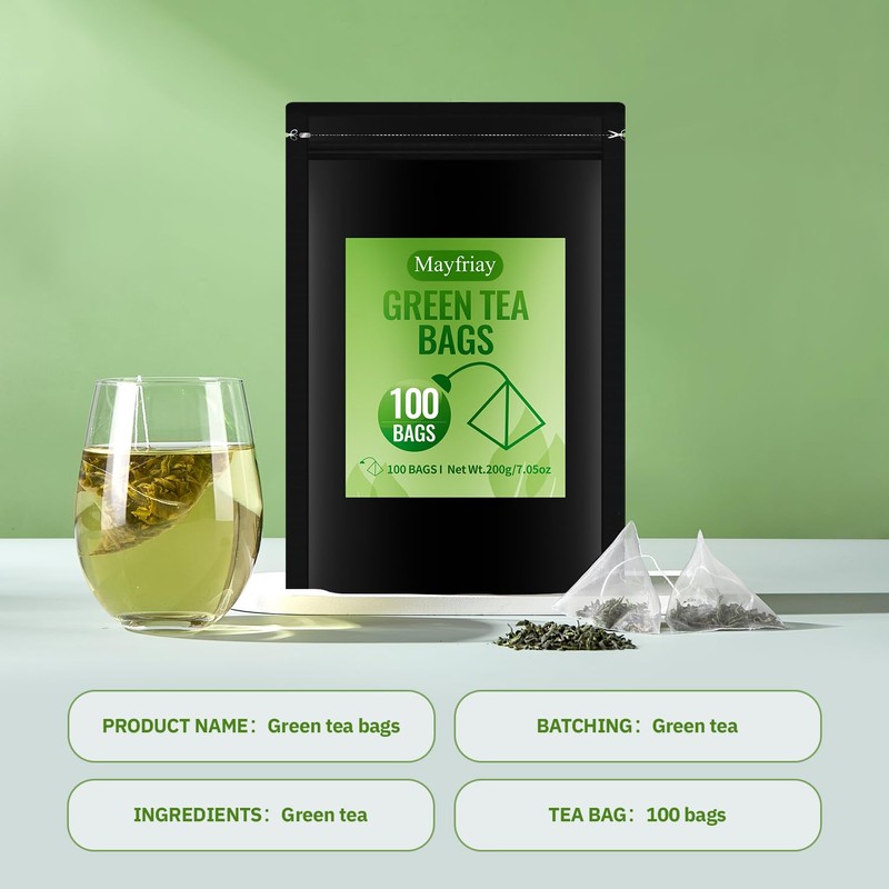 Green Tea Bags 100 Count，100% China Green te，Caffeinated，Reusable sealed packaging