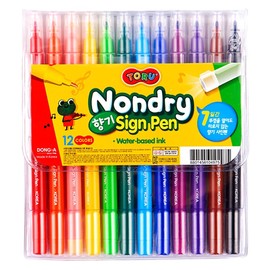 LENITH Non-Dry Marker Brush Touch Sign Pen Set of 12 Colors Scented Water Based Ink Korean Stationery