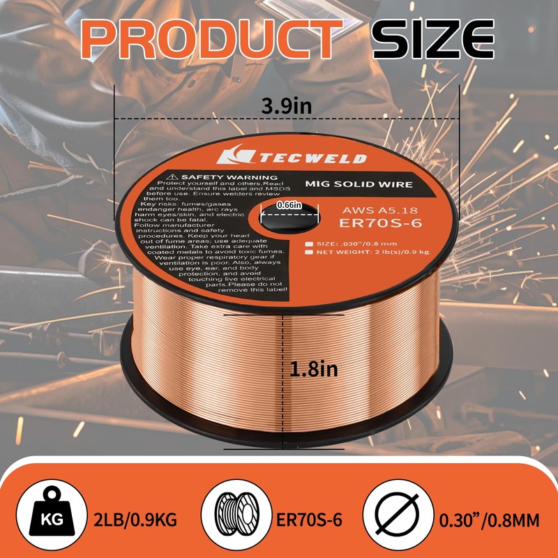 TECWELD Solid MIG Welding Wire ER70S-6 0.30 Inch 2LB Spool