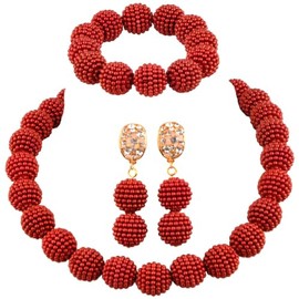 aczuv Nigerian Wedding African Beads Jewelry Set Women Simulated Pearl Necklace and Earrings, Faux Pearl, plastic