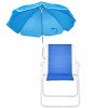 Blue Folding Beach Chair With Umbrella Aluminum Frame Lightweight Portable