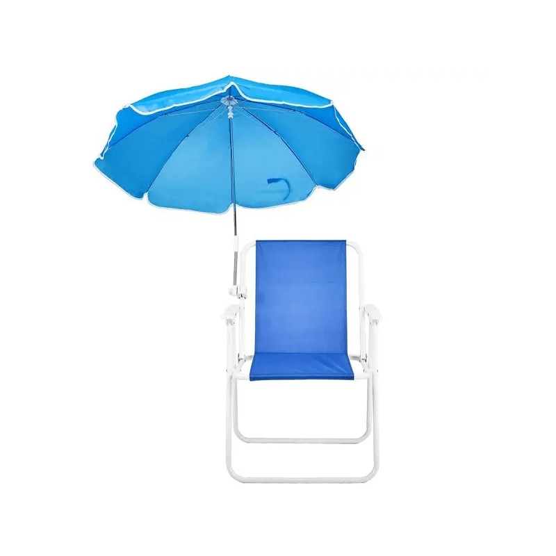 Blue Folding Beach Chair With Umbrella Aluminum Frame Lightweight Portable