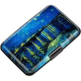 Credit Card Holder Small Blocking Wallet Business Metal Slim Mini Aluminum Hard Case for Women Men - Color: Vincent van Gogh Starry Night Over the Rhone