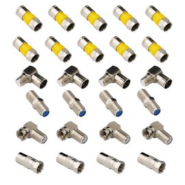 CESFONJER 26 Pcs Coaxial Cable Adapter, 90° Angle Adapter Screwable F Plug, Female Coupling F-Adapter Coax Systems F-Connector F Socket F-Coupling (5 Different Connectors)