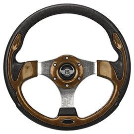 RM Cart Wood Grain Golf Cart Steering Wheel with Chrome Adapter for EZGO Golf Carts