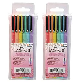 Marvy Uchida LePen Micro-Fine Point Pen, Pastel, 6 Per Pack, 2 Packs