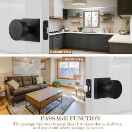 coolnews Oil Rubbed Bronze Passage Door Knobs Interior, Heavy Duty Square Door Knobs Modern Door Handle for Hall Closet, Antique Bronze