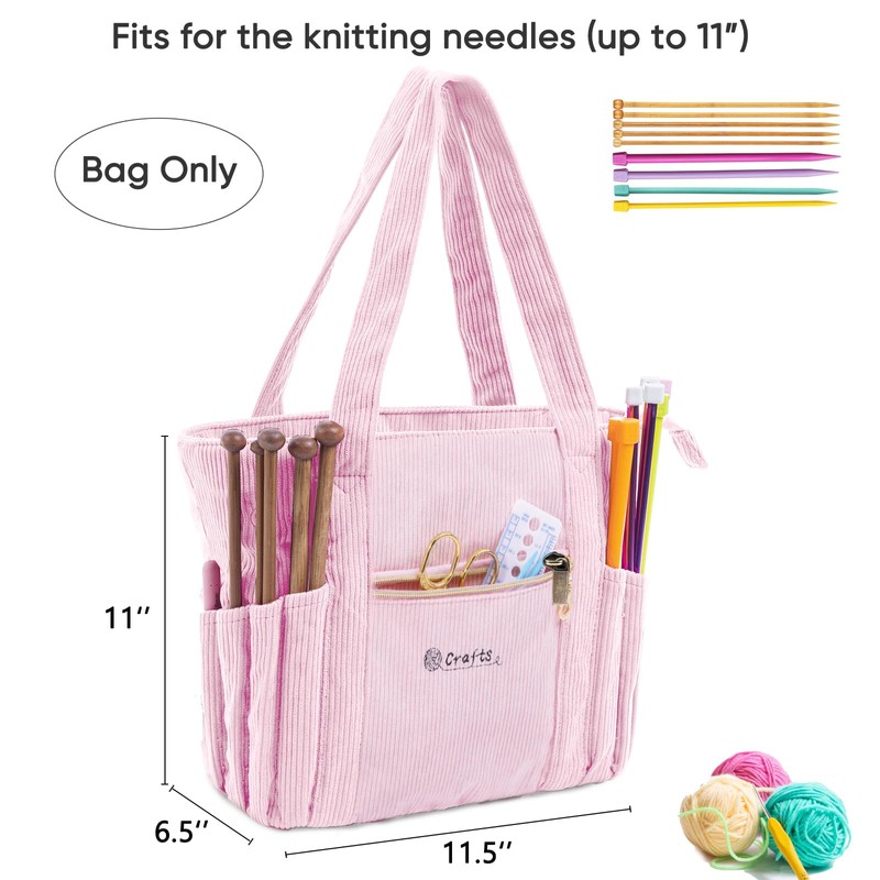 MYBAGZING Corduroy Crochet Bag 11.5" Large Yarn Storage Tote with