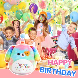 SQEQE Happy Birthday Stuffed Animal Rainbow Dog Soft Toys Cute Plush Pillow Unicorn Dog Plush Toy for Kid Girl Boy 35CM