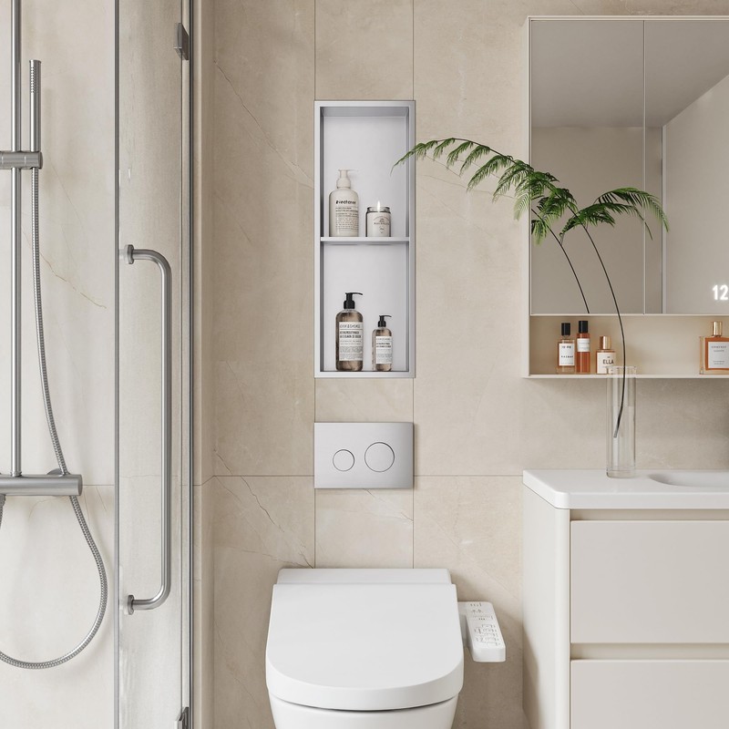Neodrain Shower Niche Double Shelf Stainless Steel No Tile Needed