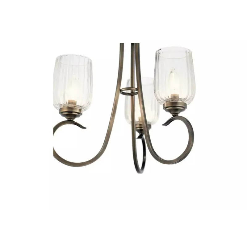 Kichler Chesterlyn 3-Light Vintage Tuscan Ribbed Glass Shaded Chandelier
