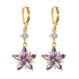 HZMAN 14K Gold Plated Sterling Silver Crystal Flower Earrings for Women Cubic Zirconia Drop Dangle Earring Fashion Earring Jewelry Gift (Purple Flower)