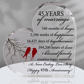 45th Years of Marriage Gift Wedding Anniversary Heart Marriage Keepsake Decoration Gift for Couple Parent Women Mom Husband Wife