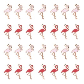 PH PandaHall 30pcs Flamingo Charms, Pink Red Alloy Tropical Bird Flamingo Enamel Pendants Romantic Charms for Valentine's Day Summer Hawaii DIY Bracelet Necklace Earring Making