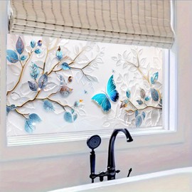 BlissYard Privacy Window Film 39.3×17.7 Inchs Floral and Butterfly Stain Glass Home Decoration PVC Removable Static Cling Stickers for Living Room Office and Bathroom Anti-UV Sun Blocker Heat Control