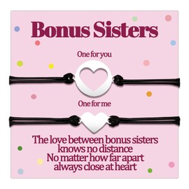 Bonus Sister Bracelets Sister-in-Law Gifts from Step Sisters Matching Bracelet Gift for Unbiological Sis Bracelets Stepsister Birthday Prensents Mothers Day Gifts Women Love Heart Jewelry Valentines Day Gift Ideas Adjustable Set for 2 PCS