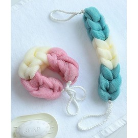 Long Stretch Back Sponge with Rope Handles Back Scrubber Bath Shower Mesh Sponge Exfoliating Body Scrub Stretch Braided Loofah for Men and Women (Green, 2 Pcs)