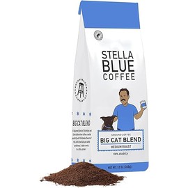 STELLA BLUE Fresh Ground Coffee | Big Cat Blend | 100% Arabica Medium Roast | Smooth and Balanced Flavor | Central American Ethically Sourced Beans | Supports PAWS Chicago | 12 oz Resealable Bag