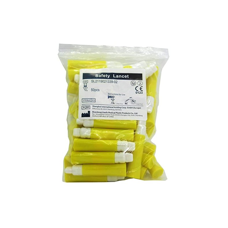 50 x Single Use Sterile Safety Lancets (21G) for Blood