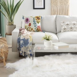 Mina Victory Sofia Emb Floral Garden Multicolor 18" x 18" Throw Pillow