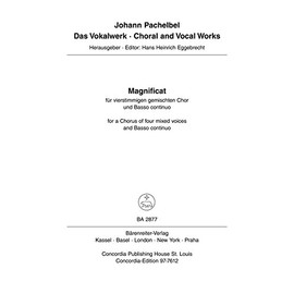 BARENREITER PACHELBEL JOHANN - MAGNIFICAT ANIMA MEA - MIXED CHOIR, BASSO CONTINUO Classical sheets Choral and vocal ensembles
