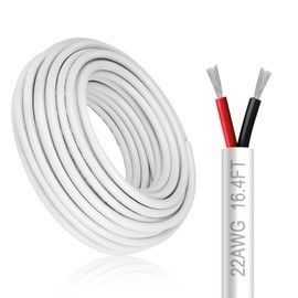 DEKIEVALE 22 Gauge 2 Conductor Electrical Wire, 16.4FT White Stranded Low Voltage 222 Cable PVC Case, 22 AWG Tinned Copper 2 Wire Extension Power Cable for LED Lamp Lighting, Automotive
