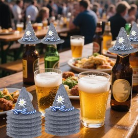 Pack of 12 Oktoberfest Decoration, Oktoberfest Accessories, Mini Traditional Hat Table Decoration Bavarian Decoration Bavarian Party Confetti Decoration with Blue/White Cord 8 x 10 cm