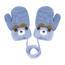 Knitted Wool Gloves Winter Warm Fluffy Full Finger Mittens Cute Cartoon Gloves Thicken Velvet Hanging Neck Mittens Birthday Xmas Gifts, Length: 14 cm, palm width: 8 cm, Blue