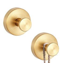 2Pcs Suction Hooks for Bathroom,Shower Towel Gold Hook Cup,Duty Vacuum Holder Cups,Removable Hangers Heavy Brass Stainless Household No Drilling Hanging Steel Bathrooms Storage,for Kitchen Curtain