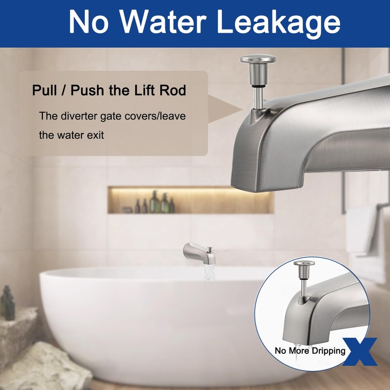 Tub Spout with Pull-Up Diverter, Bathroom Bathtub Faucet with Hex