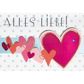 Perleberg General greeting card in premium quality – high-quality card with hearts and crystal stickers including envelope in cream – stylish greeting cards from the Lifestyle Collection 11.6 x 16.6