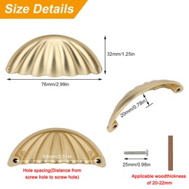 Brosay Shell Cup Handles Vintage Semi Circle Cabinet Knobs for Furniture Kitchen Cupboard Dresser Drawer Door Decorative Knob Double Hole Drawer Pulls 4 Pcs (Gold)