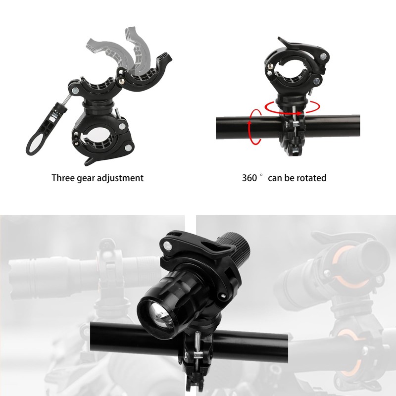 FFOTD Mountain bike flashlight holder, 360-degree rotating bicycle LED flashlight