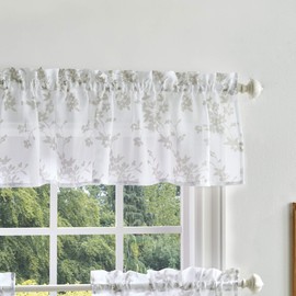 Martha Stewart Bellefield Floral Sheer Window Curtain Valance and Tiers Set, Linen