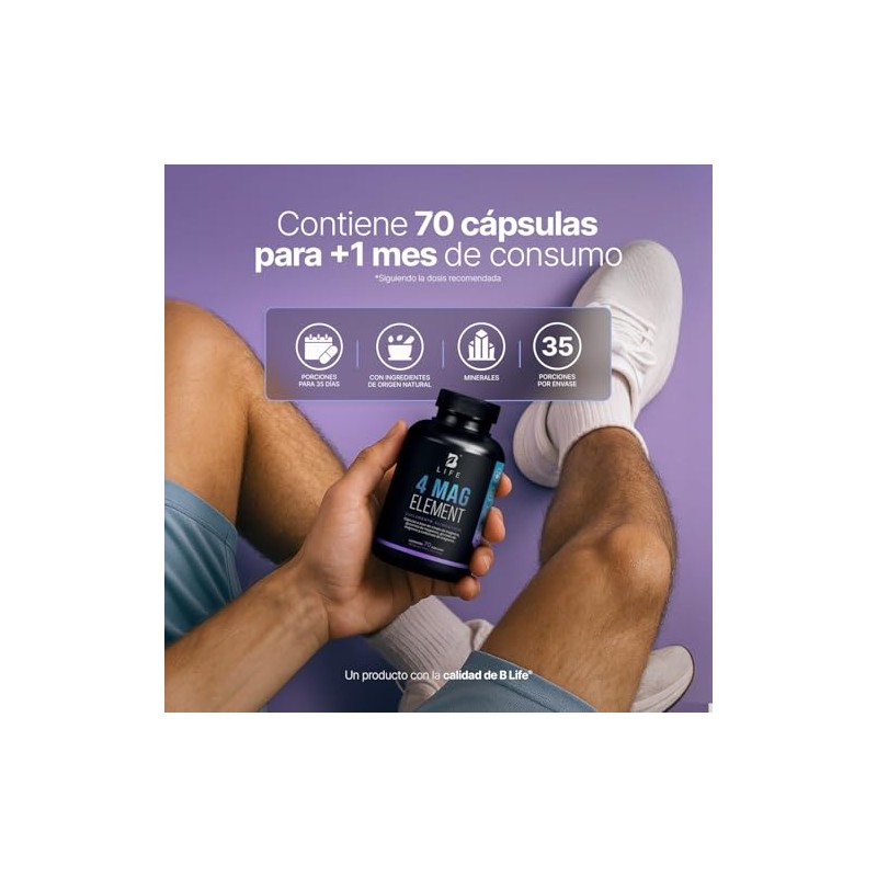 B Life Fórmula Pura de 4 Magnesios con 70 Cápsulas