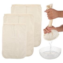 Gjinxi Nut Milk Bag Cloth Strainer 3 Pcs Cheesecloth Filter Bag Reusable Cottons Bags Food Strainer Cream Color Colanders Bag Fit Almond, Soy, Oat Milk, Tea, Juices, Cold Brew Coffee