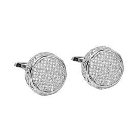 VVCome Cubic Zirconia Cufflinks for Men Pave Design Formal Wedding & Business Wear French Cuff Dress Shirt Accessories with Gift Box (Round Clear CZ&Silver Tone)