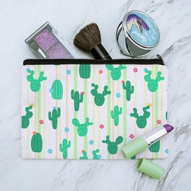 Cute Cactus with Flowers Pattern Makeup Cosmetic Bag Organizer Pouch