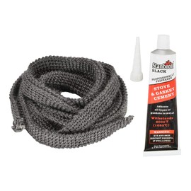 Stanbroil Graphite Impregnated Fiberglass Flat Rope Seal and High Temperature Cement Gasket Kit Replacement for Wood Stoves - 5/8" x 1/8" x 84"