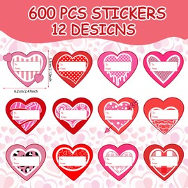 600Pcs Valentine's Day Tag Stickers 2IN Heart to & from Gift Name Tag Self-Adhesive Labels for Holidays and Birthdays Decoration 12 Design