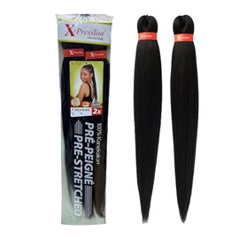 Xpression Pre-Stretched Braiding Hair - 100% Kanekalon, Itch-Free, Lightweight, Hot Water Set, 46" - 160g. (XP_PS_1B)