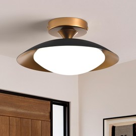 NOVCAND Dimmable Metal LED Flush Mount Ceiling Light, 5CCT 2700K-6000K Black and Gold Close to Ceiling Lighting Fixtures, Mid Century Ceiling Lamp for Bedroom, Kitchen, Hallway, Laundry Room (11.8in)