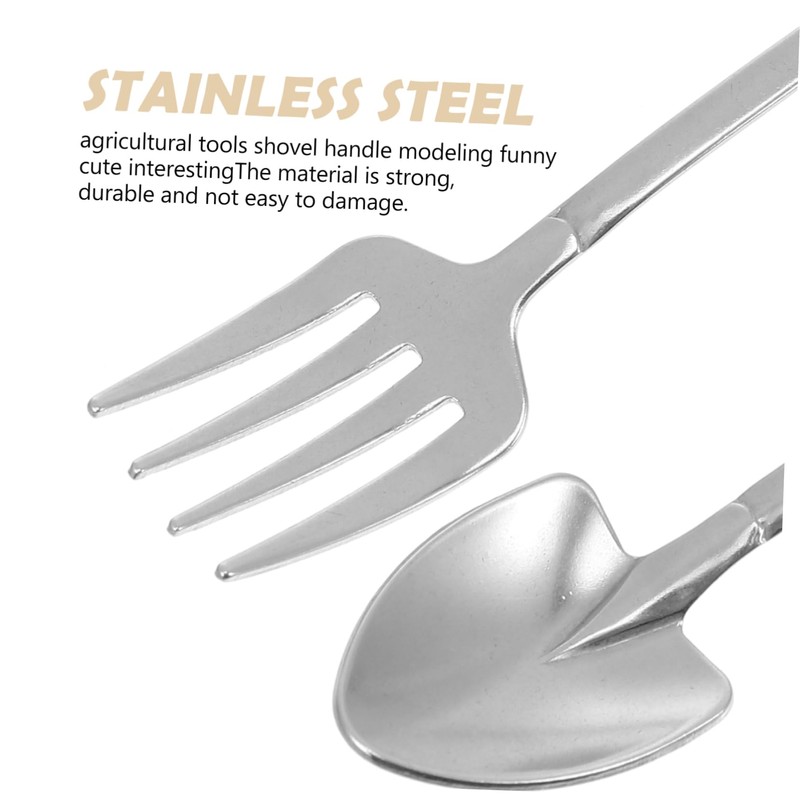 KICHOUSE 2pcs Stainless Steel Shovel Design Cutlery Set Multipurpose Fork