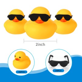 24 Pcs Mini Rubber Ducks with Sunglasses, Rubber Ducks in Bulk Valentine Duck Bathtub Toys for Cruise Valentines Kids Classroom Gift Exchange (Yellow, Black, Eyeglasses)