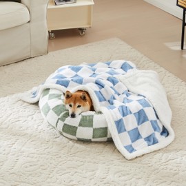 Ohocut Checkered Dog Blanket, Blue Jacquard Sherpa Blankets for Small Dog and Cats, Cute Aesthetic Style Fluffy Fleece Pets Blanket for Couch Protection Washable, 40"x50"