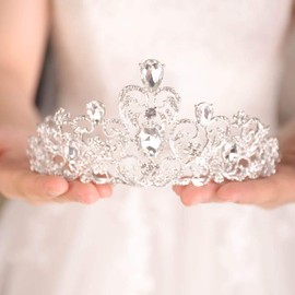 fxmimior Vintage Blue Red Crystals Rhinestones Crown Tiara For Women Bridal Crown Wedding Birthday Prom Queen Pageant Hair Accessories (Silver)