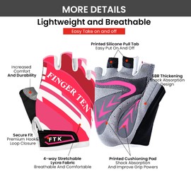 Kids Cycling Gloves Half Finger Gel Padded Non-Slip Breathable, Junior Glove Girls Boys Fingerless Adjustable for Mountain Bike Running Riding Sport Outdoor Biking Skating (Pink, X-Large)
