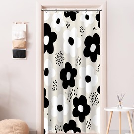 Small Stall RV Half Size Black White Abstract Cute Retro Flower Boho Floral Shower Curtain for Bathroom 39W*72H Inch Vintage Funky 70s Minimalist Aesthetic Bathtub Decor Waterproof Polyester Fabric