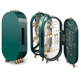 Tvoip Earring Organizer Stand，4-Layer Small Foldable Dustproof Jewelry Holder with 153 Holes For Women Earrings, Earring Backs, Necklaces,Display Jewelry Organizer (Green)